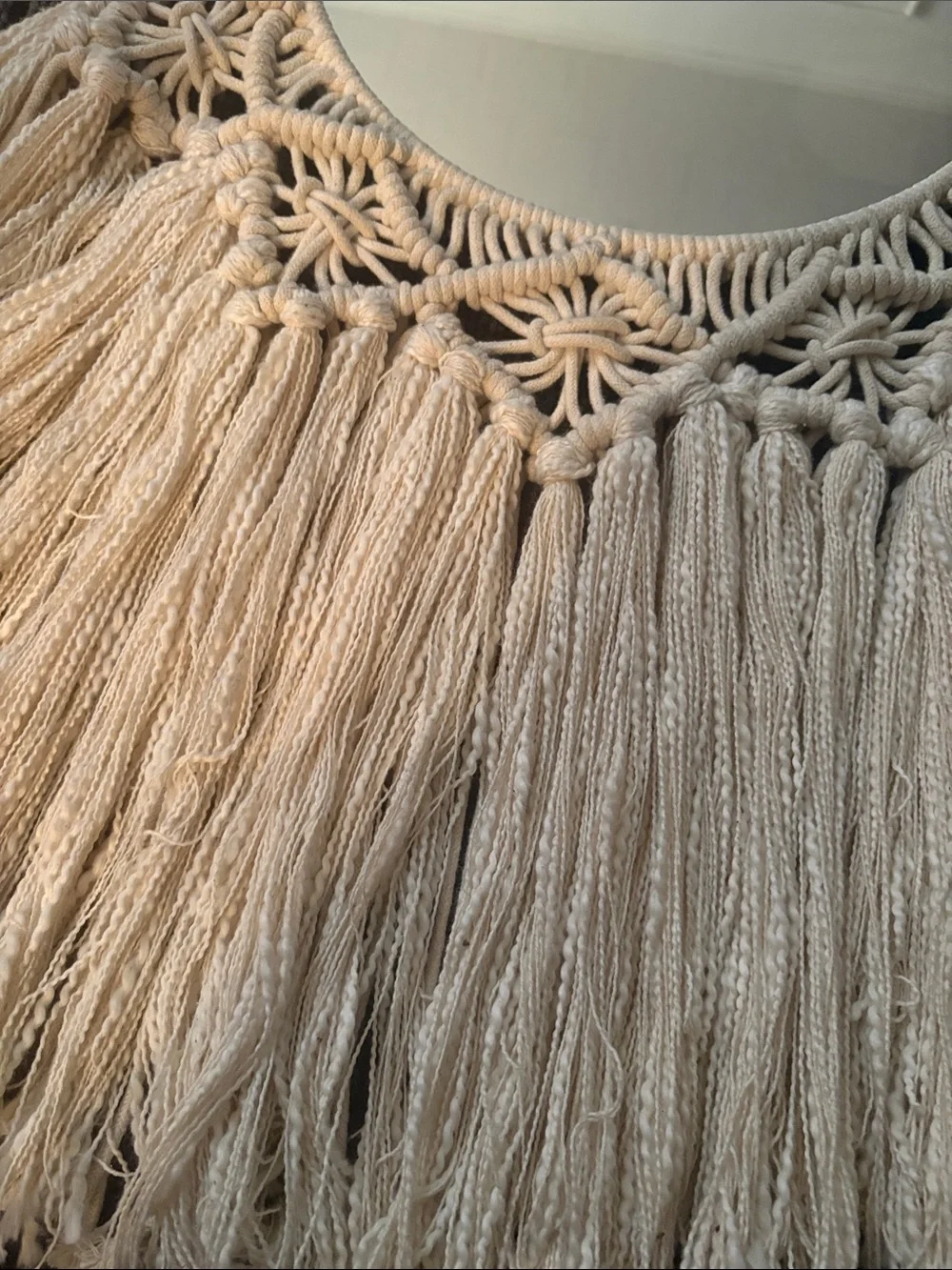 Boho Macramé Fringe Round Wall Mirror - Cream